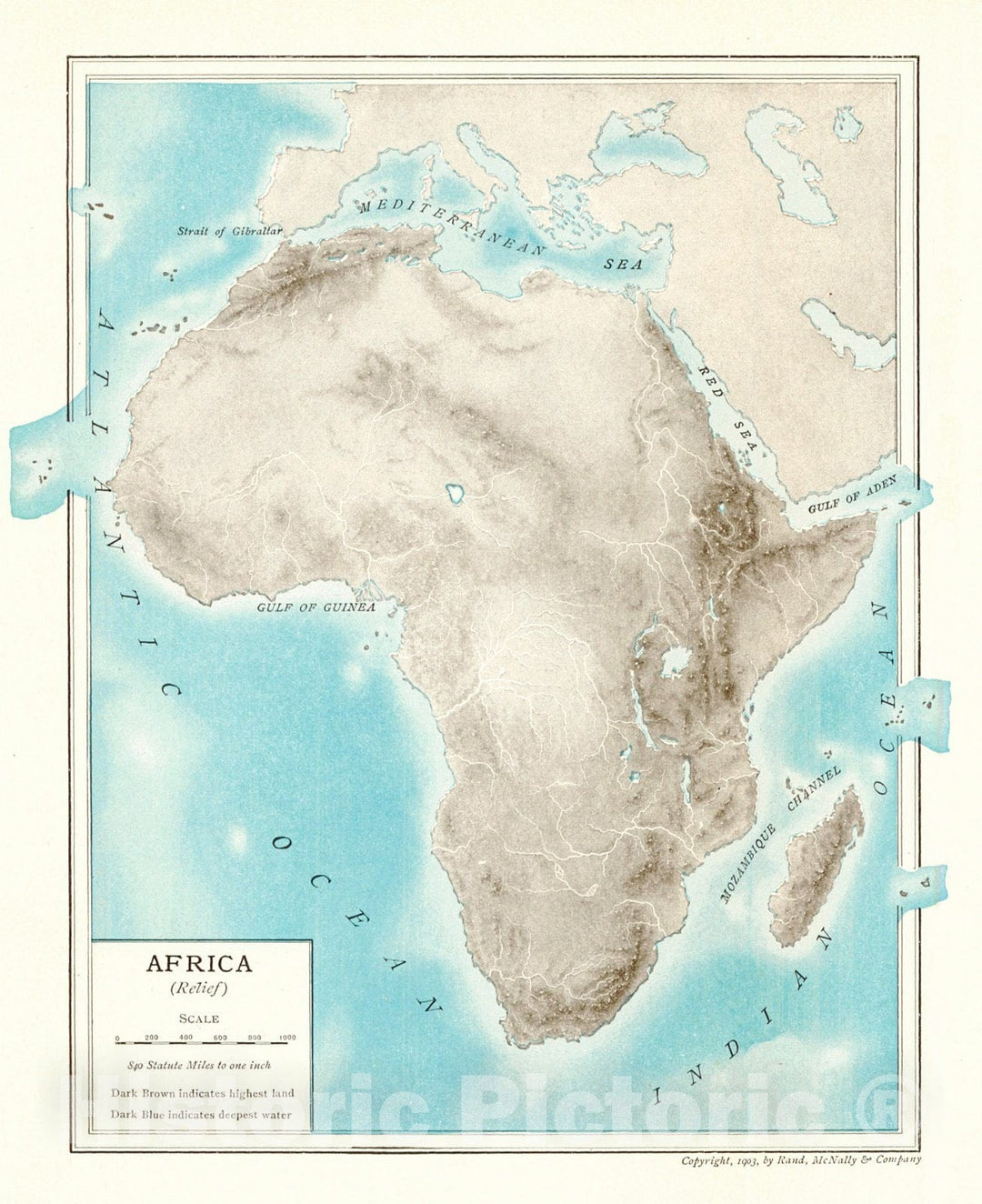 Historic Map : 1904 Africa (Relief) : Vintage Wall Art