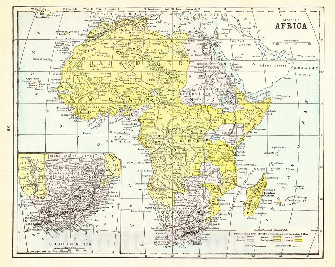 Historic Map : 1905 Map of Africa : Vintage Wall Art