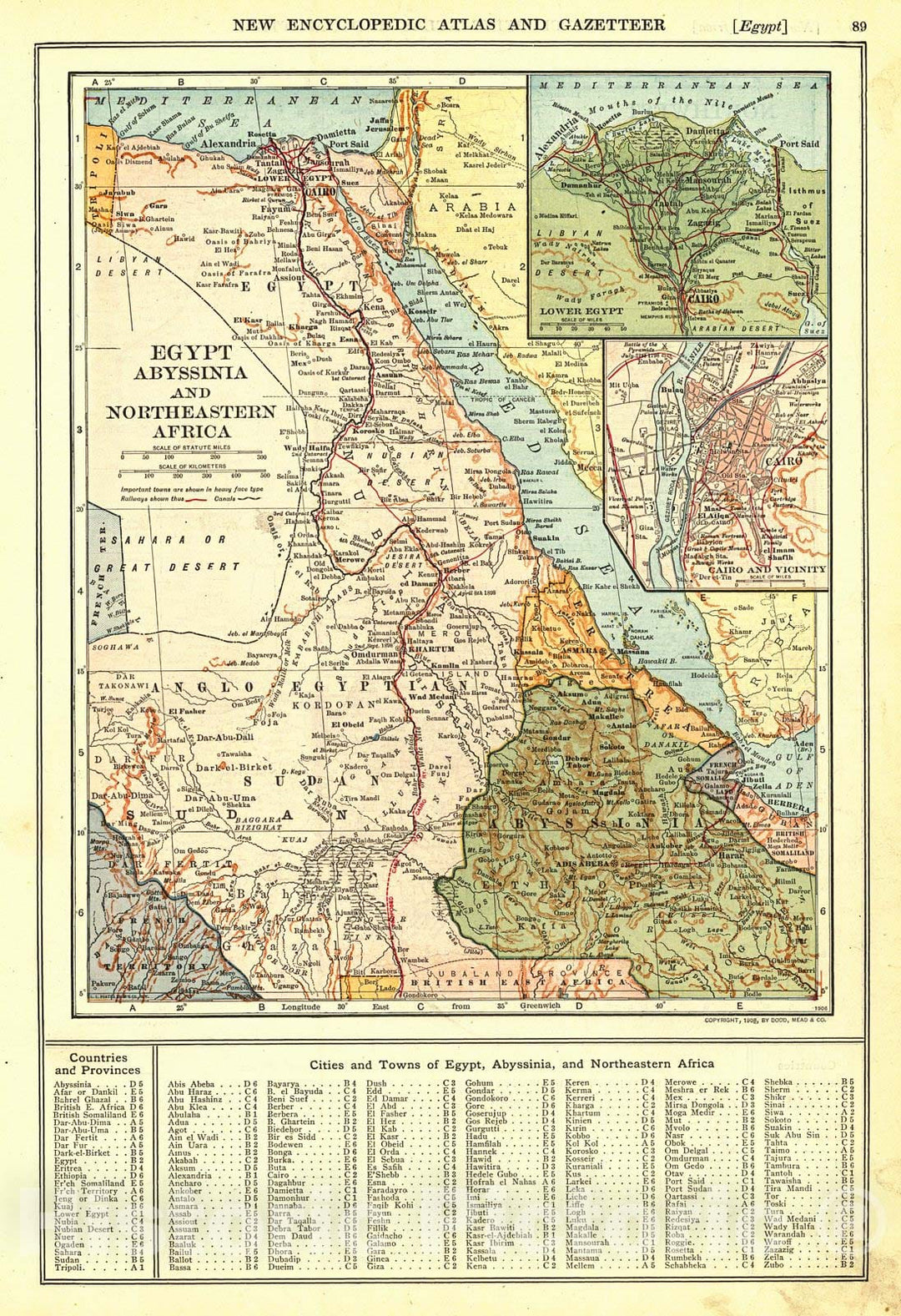 Historic Map : 1909 Egypt, Abyssinia and North Africa : Vintage Wall Art