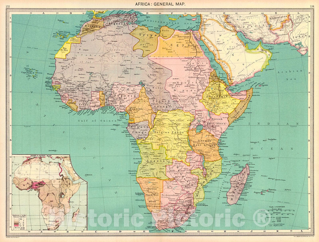 Historic Map : 1910 Africa: General Map : Vintage Wall Art