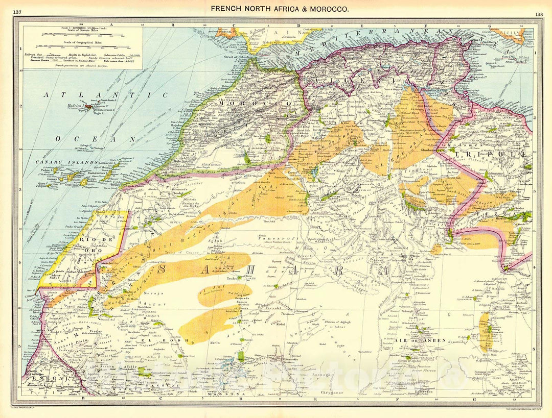 Historic Map : 1910 French North Africa and Morocco : Vintage Wall Art