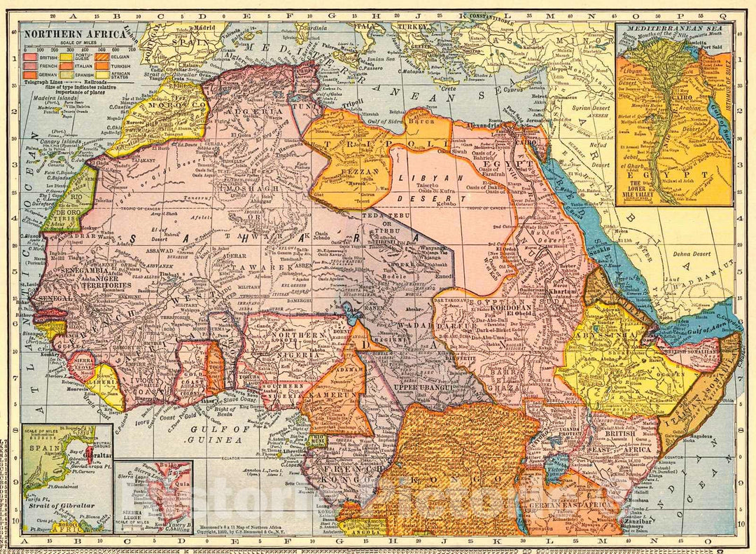 Historic Map : 1911 Northern Africa : Vintage Wall Art