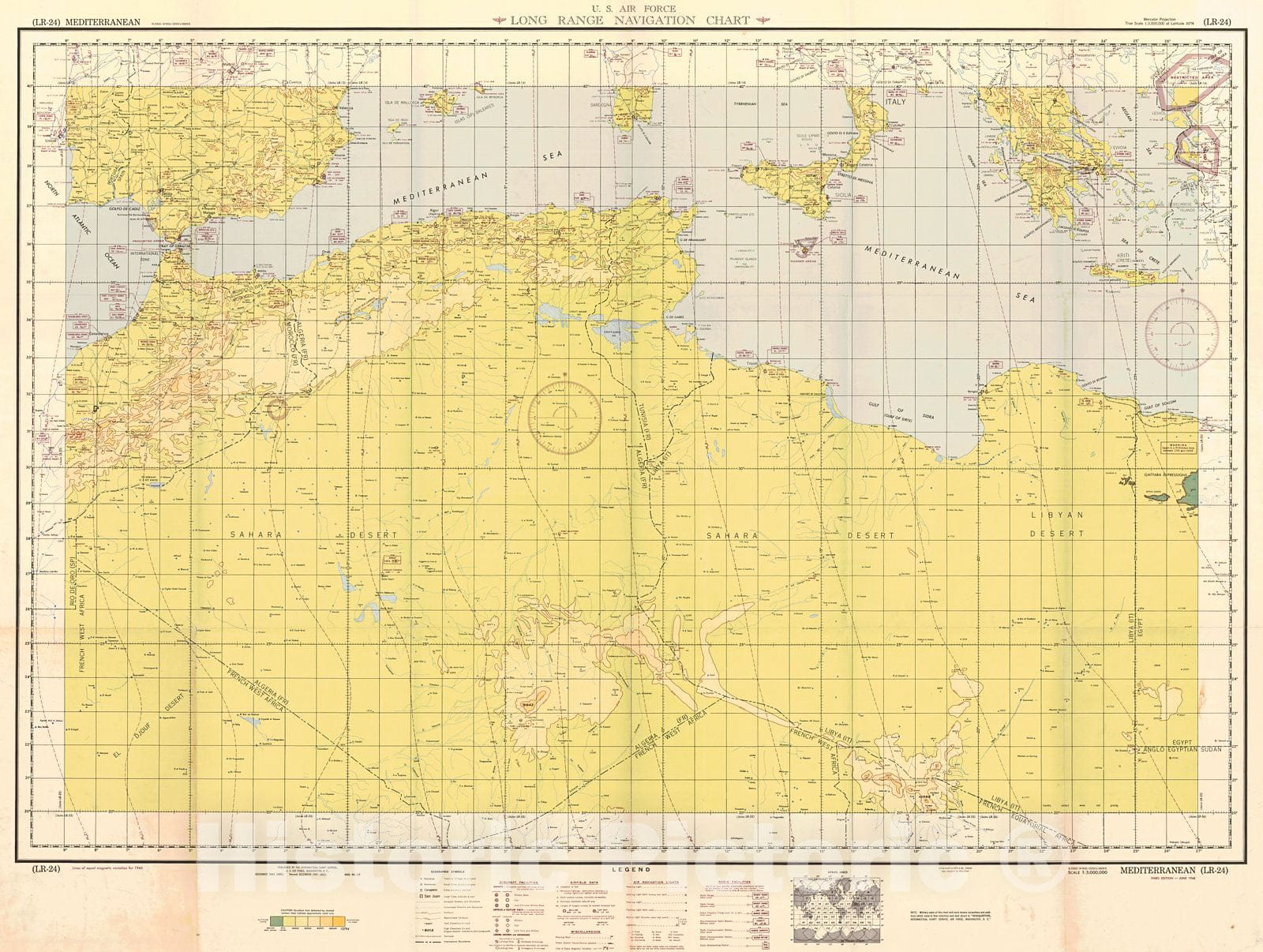 Historic Map : 1948 U.S. Air Force Long Range Navigation Chart: Mediterranean: LR-24 : Vintage Wall Art