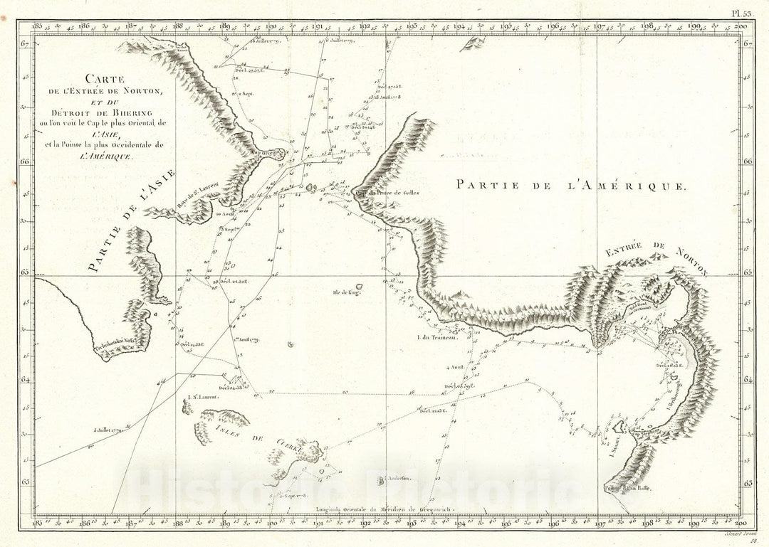 Historic Map : 1781 Carte de l' Entree de Norton et du Detroit de Bhering : Vintage Wall Art