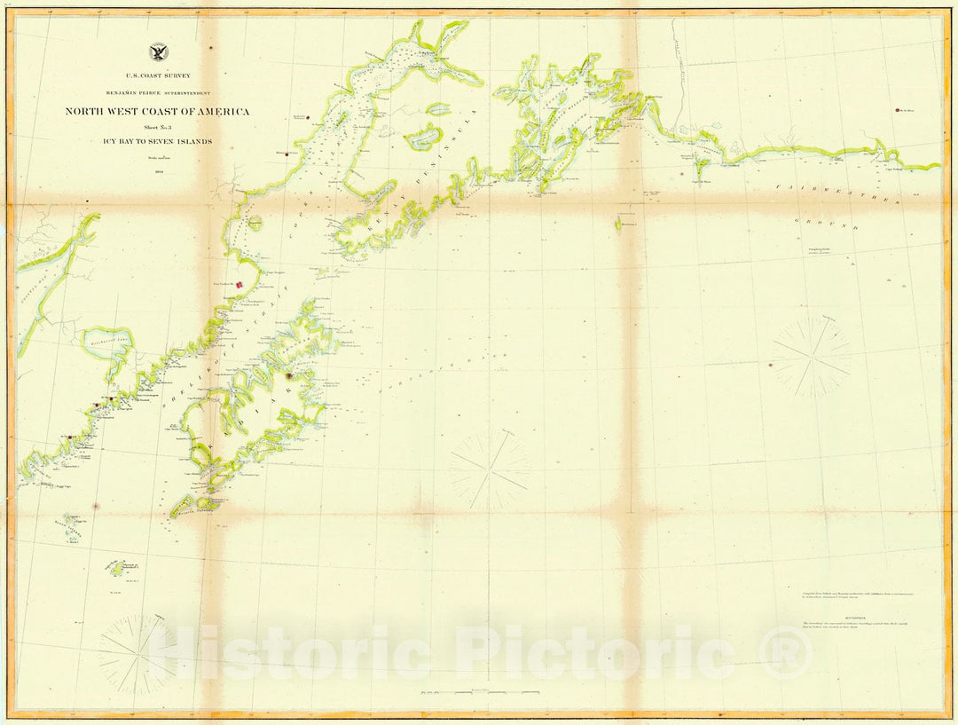 Historic Map : 1868 North West Coast of America. Sheet No. 3, Icy Bay to Seven Islands : Vintage Wall Art