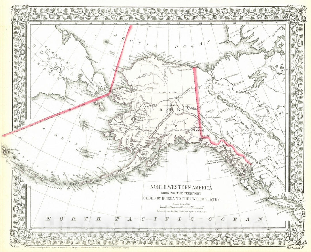 Historic Map : 1872 North Western America showing the territory cede by Russia to the United States : Vintage Wall Art