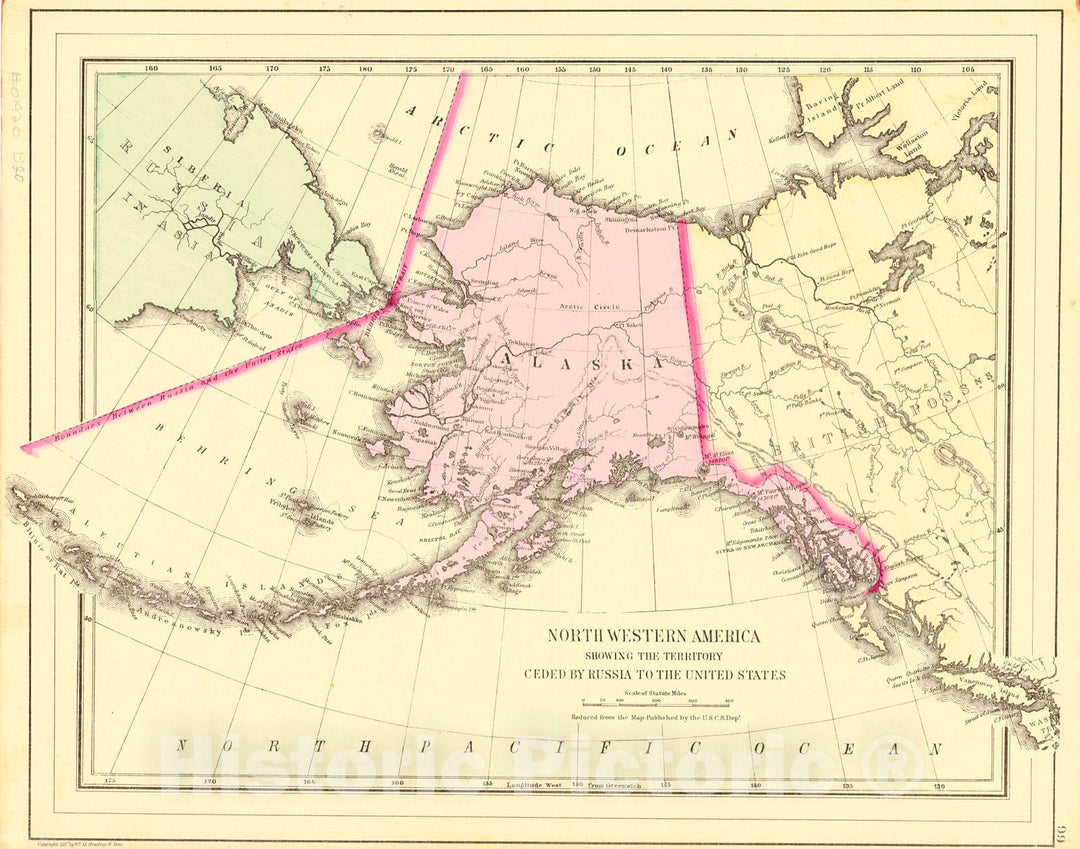 Historic Map : 1888 Northwestern America Showing the Territory Ceded by Russia to the United States : Vintage Wall Art