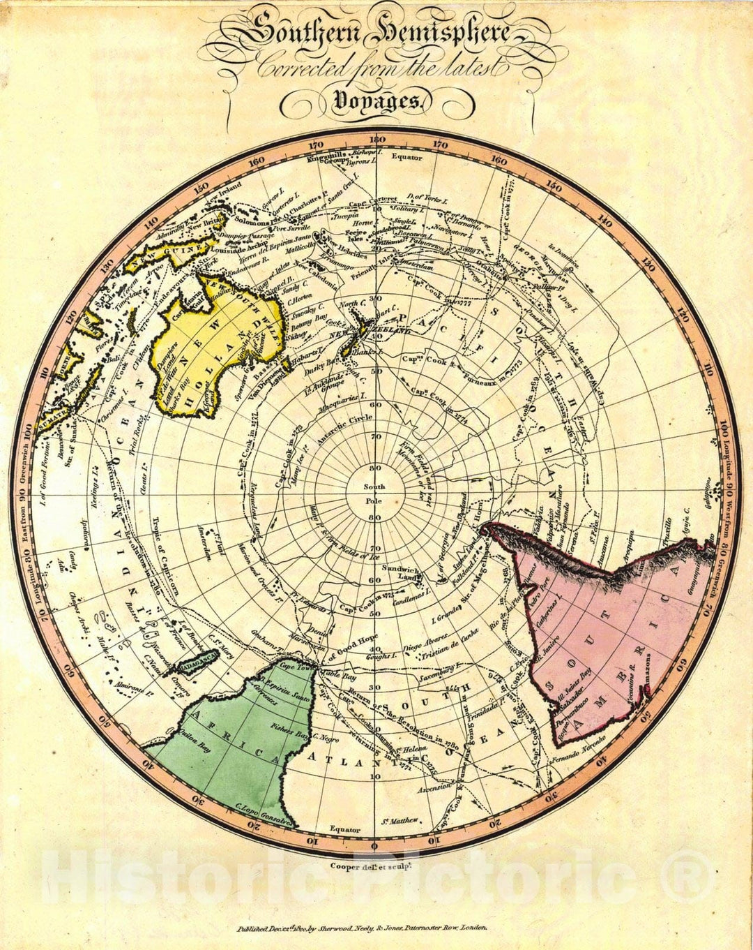 Historic Map : 1820 Southern Hemisphere Corrected from the Latest Voyages : Vintage Wall Art