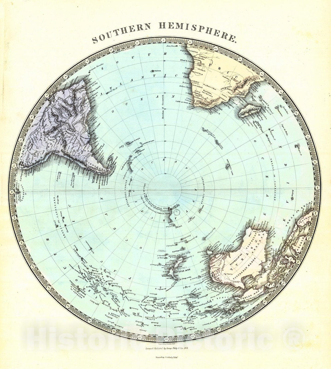 Historic Map : 1851 Southern Hemisphere : Vintage Wall Art