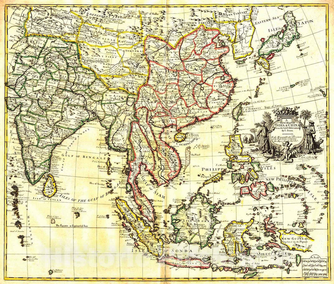 Historic Map : 1721 A New Map of India & China: From the Latest Observations : Vintage Wall Art