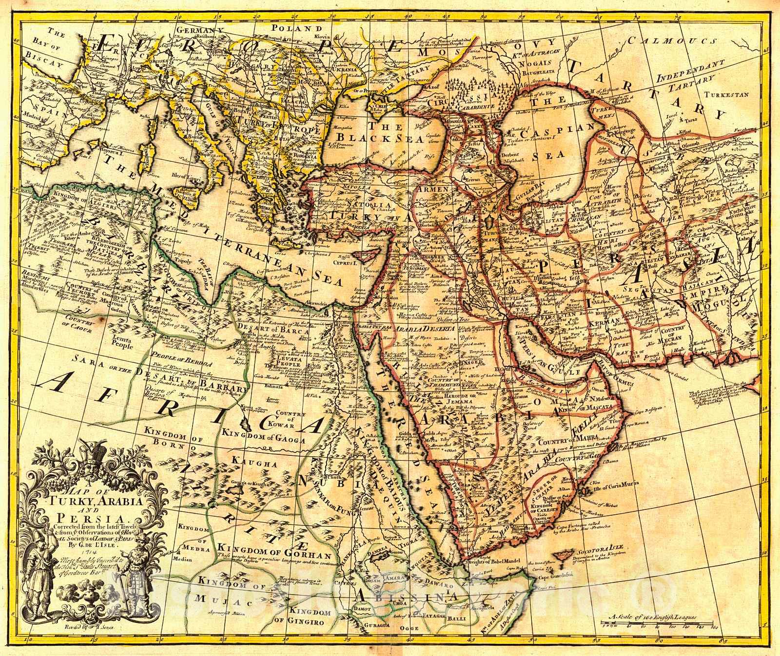 Historic Map : 1721 A Map of Turkey, Arabia, and Persia: Corrected From the Latest Travels and from the Observations of the Royal Societys of London and Paris : Vintage Wall Art