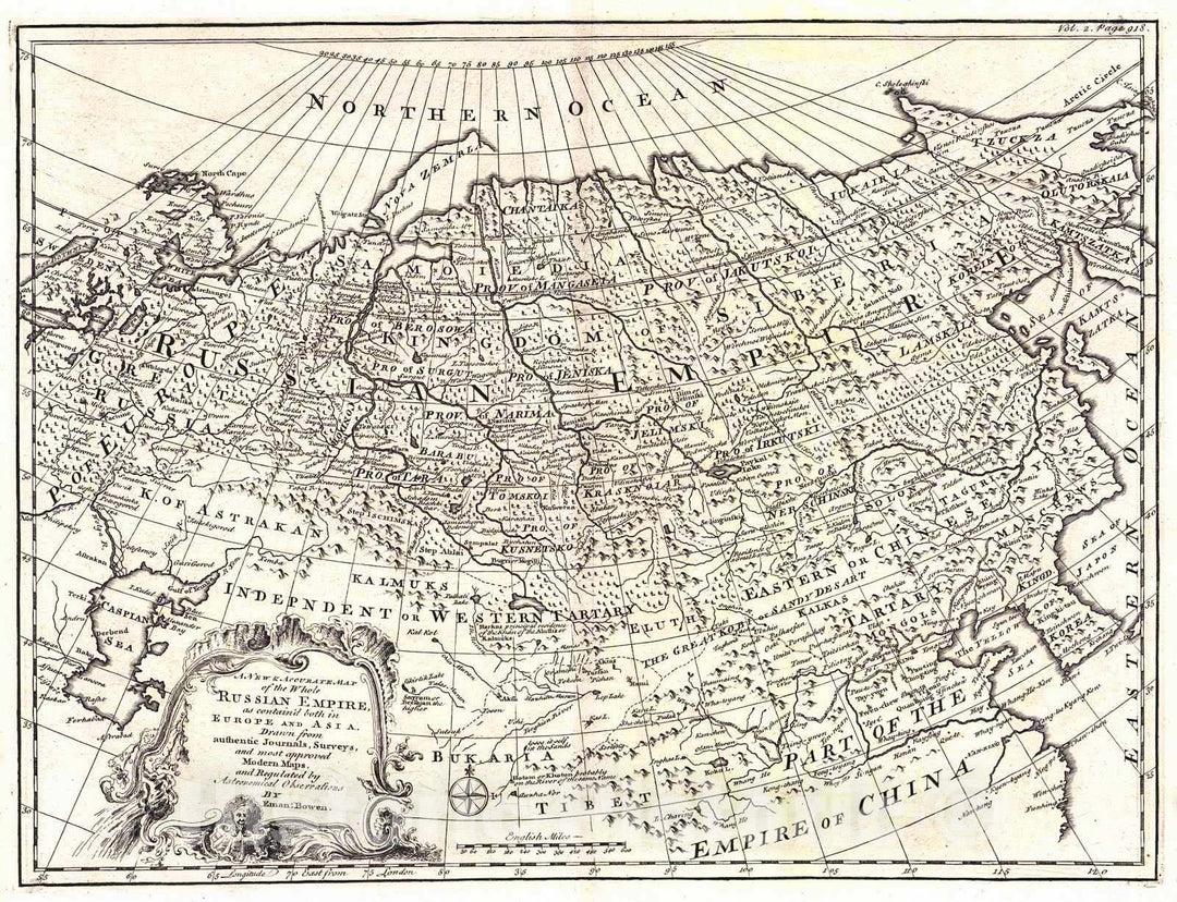 Historic Map : 1735 A New and Accurate Map of the Whole Russian Empire as contain'd both in Europe and Asia : Vintage Wall Art