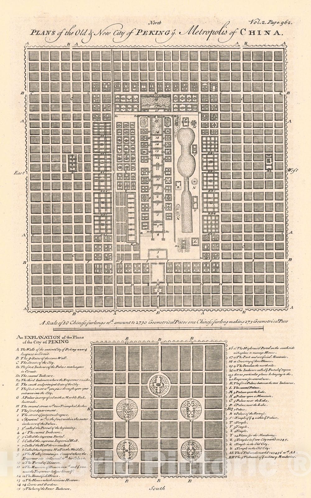 Historic Map : 1747 Plans of the Old & New City of Peking Ye. Metropolis of China : Vintage Wall Art