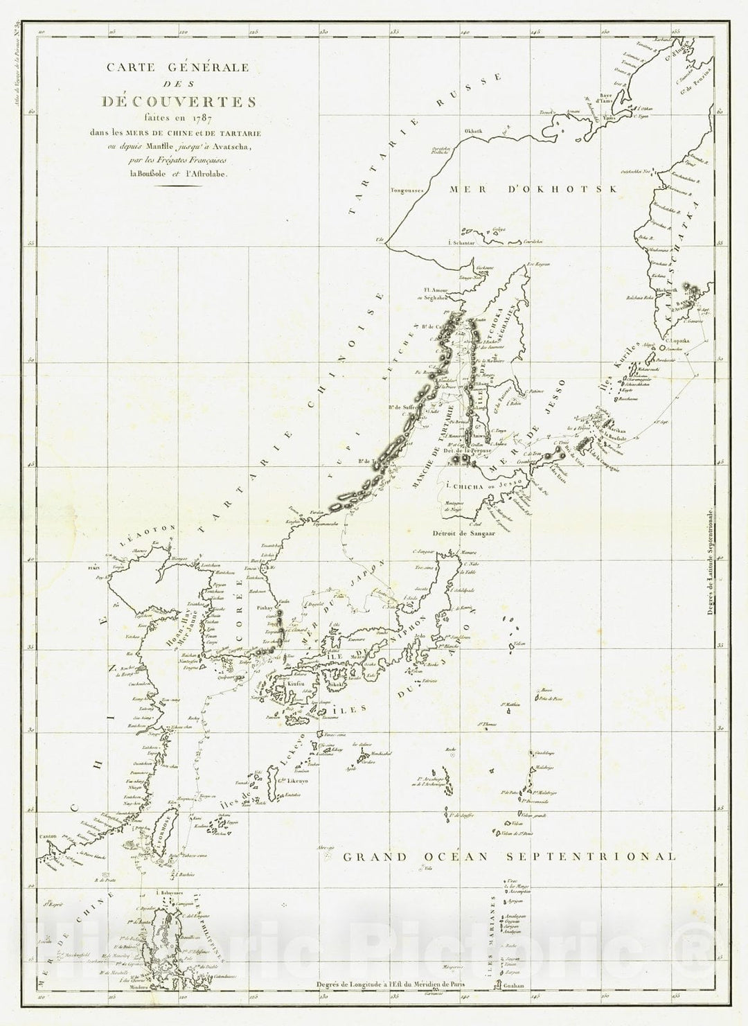 Historic Map : 1797 Carte Generale des decouvertes, dans les mers de Chine et de Tartarie ou depuis Manille jusqu's Avatscha, / Discoveries made seas of China : Vintage Wall Art