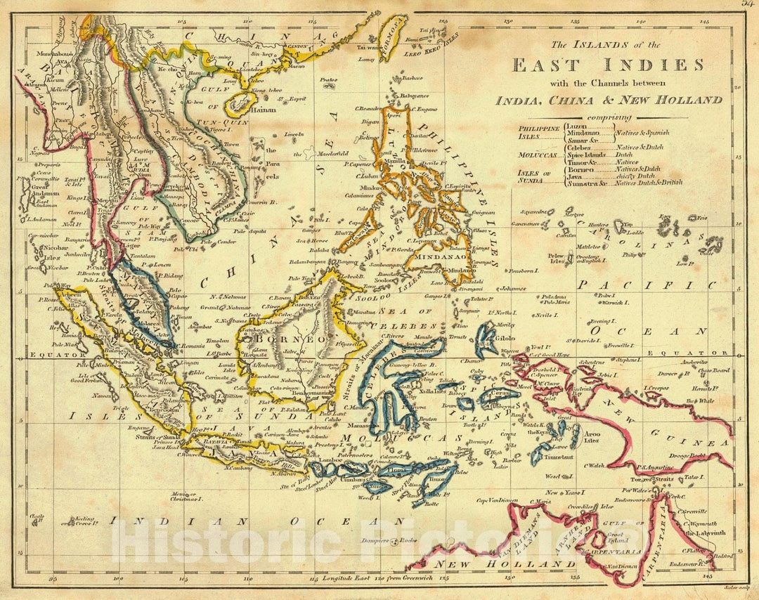 Historic Map : 1814 The islands of the East Indies with the channels between India, China and New Holland : Vintage Wall Art