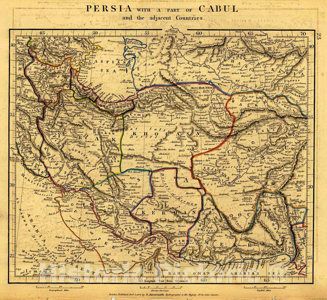 Historic Map : Persia 1828 Hand Colored Cartographer: A Arrowsmith :  Atlas of Ancient and Modern Geography : Vintage Wall Art