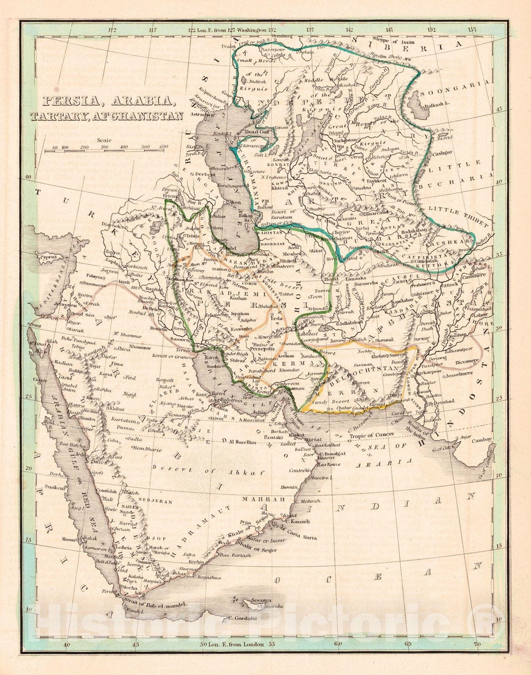 Historic Map : 1835 Persia, Arabia, Tartary, Afghanistan : Vintage Wall Art