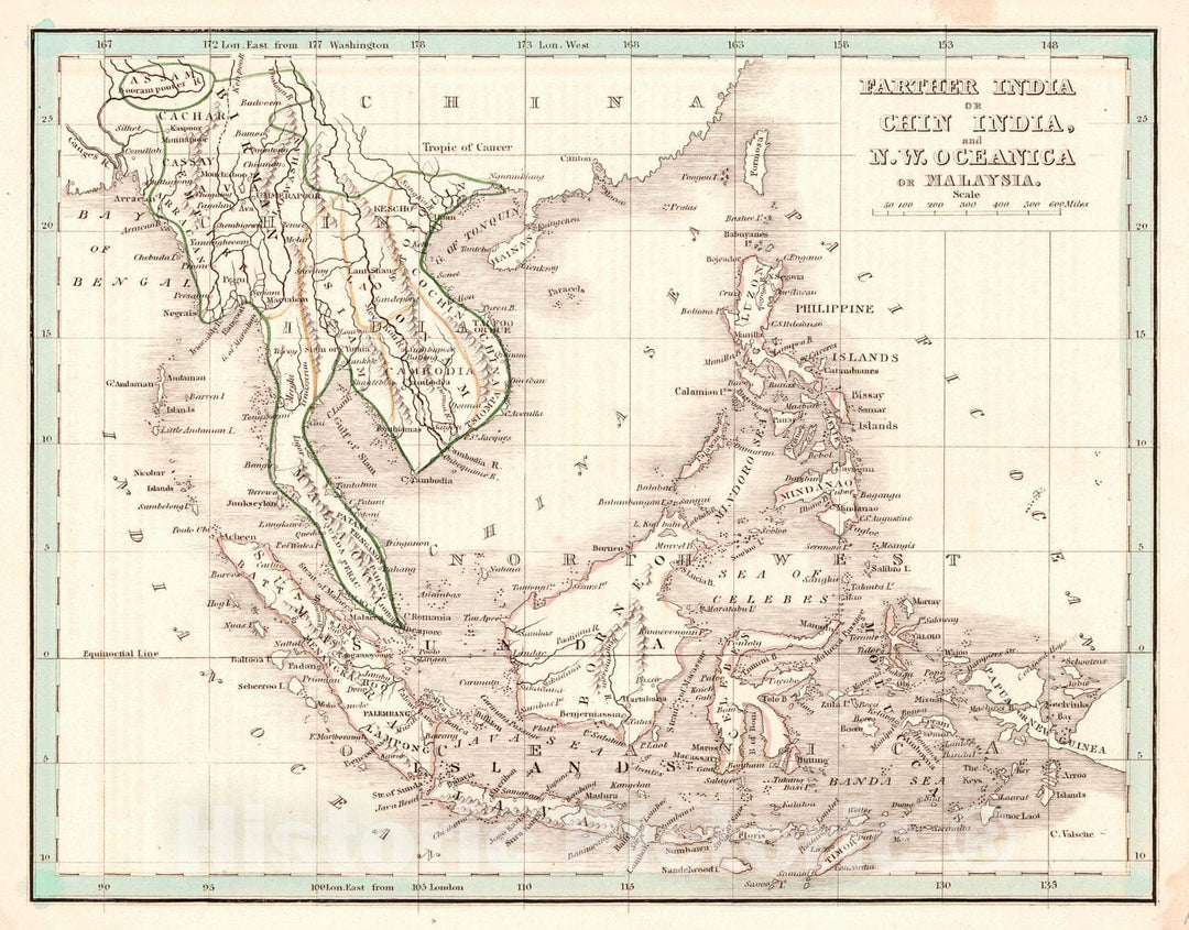 Historic Map : 1835 Farther India or China India, and N.W. Oceania or Malaysia : Vintage Wall Art