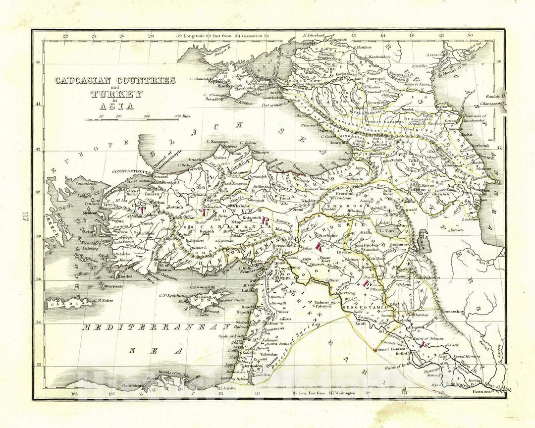 Historic Map : 1835 Caucasian Countries and Turkey in Asia : Vintage Wall Art