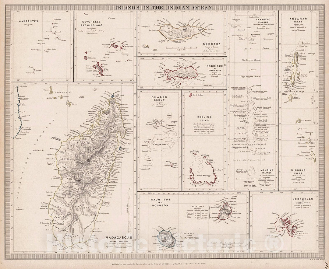 Historic Map : 1838 Islands in the Indian Ocean : Vintage Wall Art