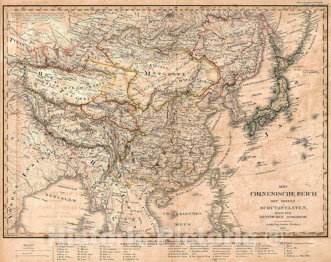 Historic Map : 1839 Das Chinesische Reich Mit Seinen Schutzstaaten, nebst dem Japanischen Inselreiche : Vintage Wall Art