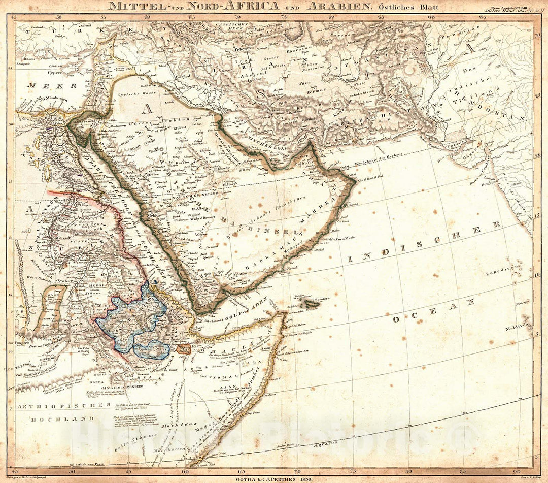 Historic Map : 1839 Mittel-und Nord-Africa und Arabien. Ostliches Blatt. : Vintage Wall Art