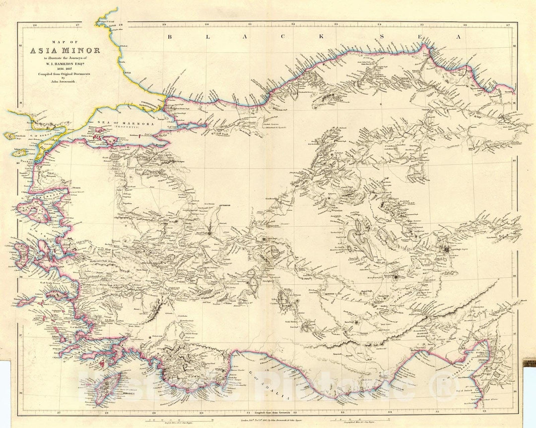 Historic Map : 1842 Map of Asia Minor to Illustrate the Journeys of W.I. Hamilton Esqr. 1835-1837 : Vintage Wall Art