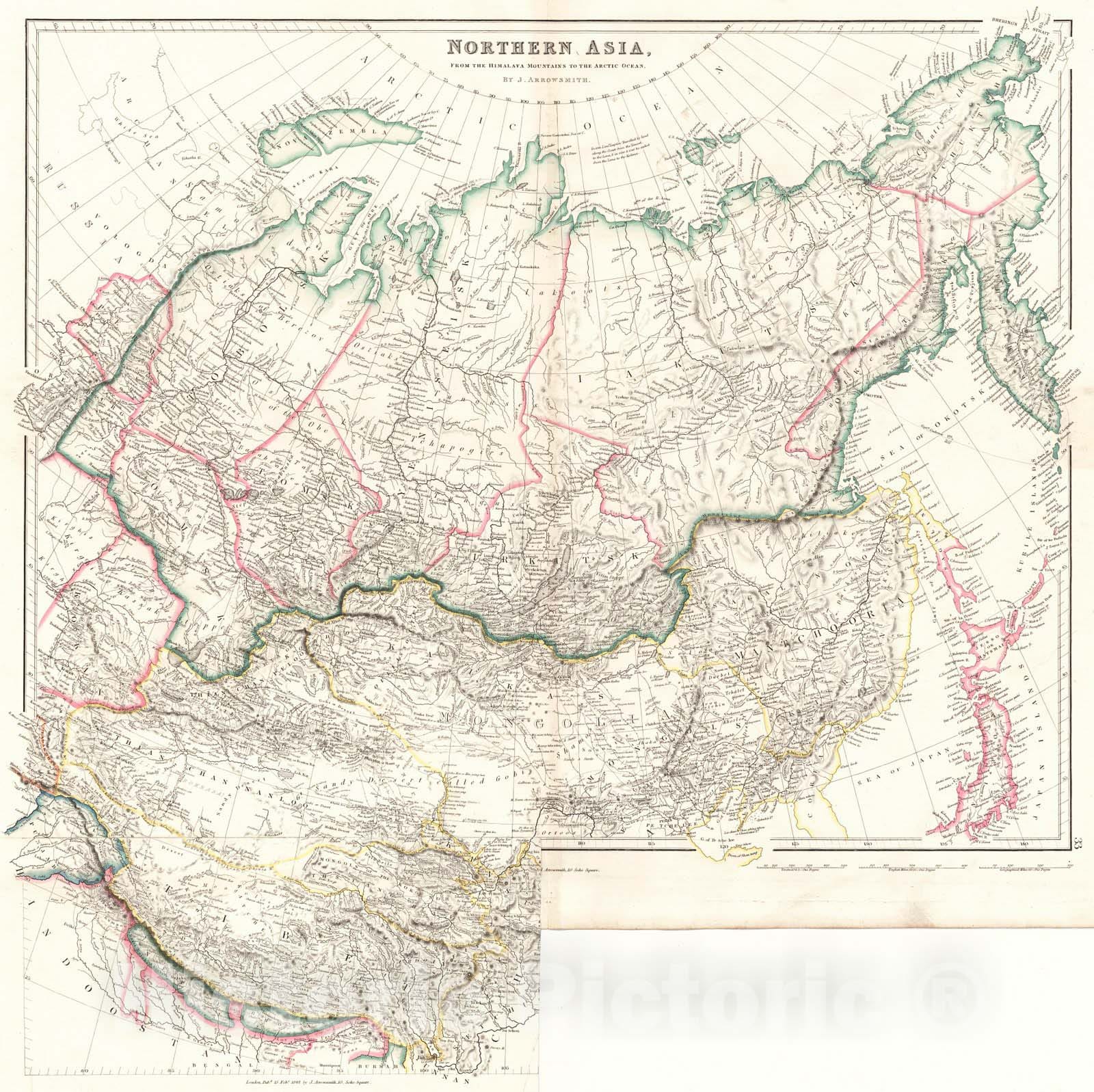 Historic Map : 1842 Northern Asia from the Himalaya Mountains to the Arctic Ocean : Vintage Wall Art