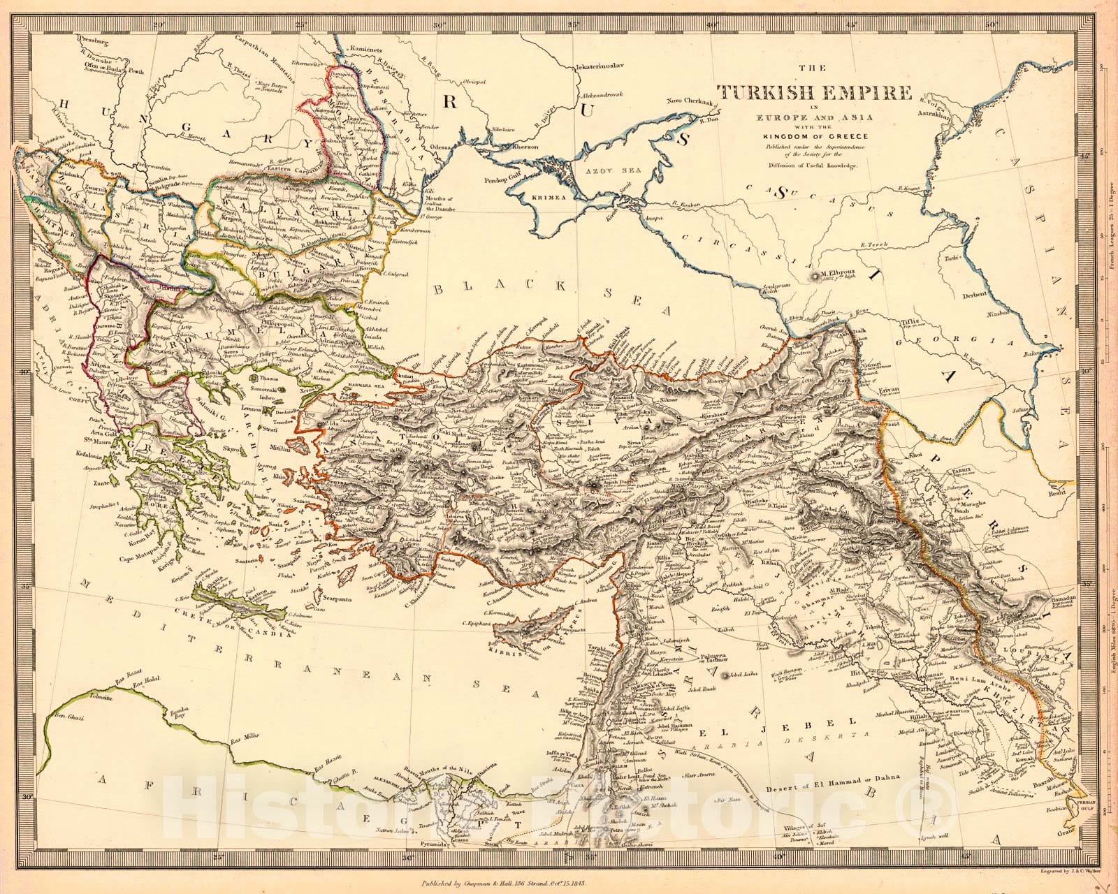 Historic Map : 1843 The Turkish Empire in Europe and Asia with the Kingdom of Greece : Vintage Wall Art