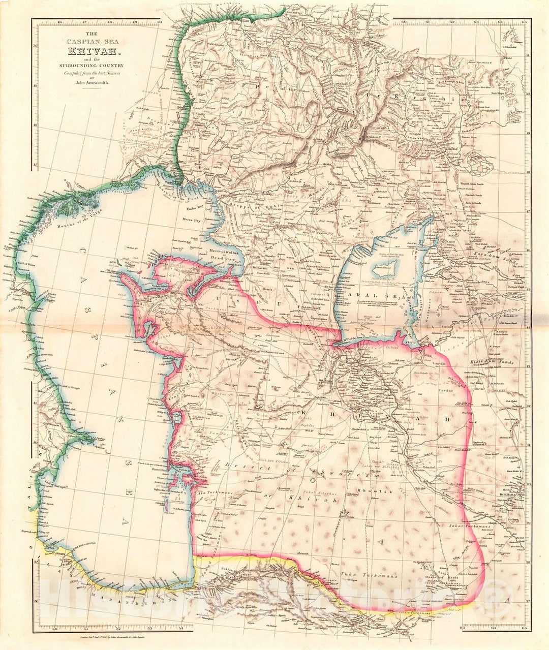 Historic Map : 1844 The Caspian Sea Khirah and the Surrounding Country : Vintage Wall Art