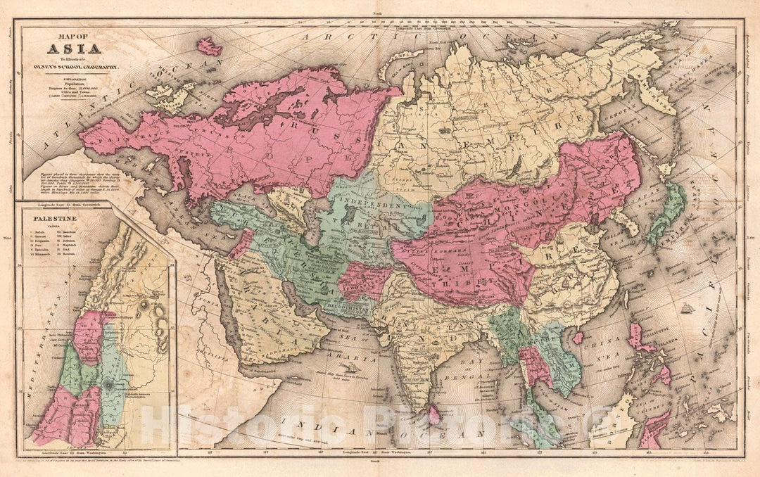 Historic Map : 1844 Map of Asia : Vintage Wall Art