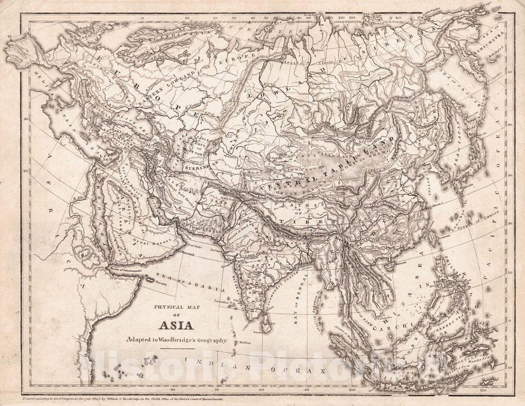 Historic Map : 1845 Physical Map of Asia : Vintage Wall Art