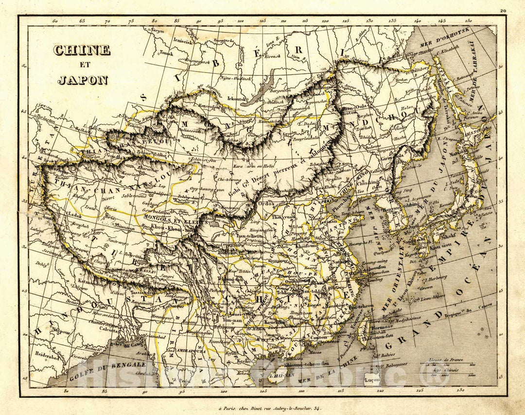 Historic Map : 1845 Chine et Japan : Vintage Wall Art