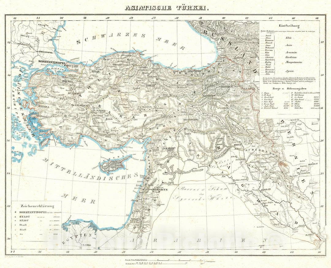 Historic Map : 1847 Asiatische Turkei : Vintage Wall Art