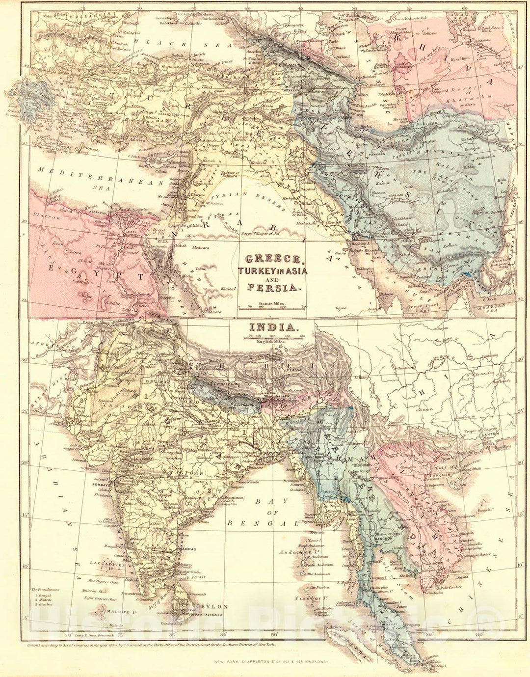 Historic Map : 1855 Greece, Turkey in Asia and Persia - India : Vintage Wall Art