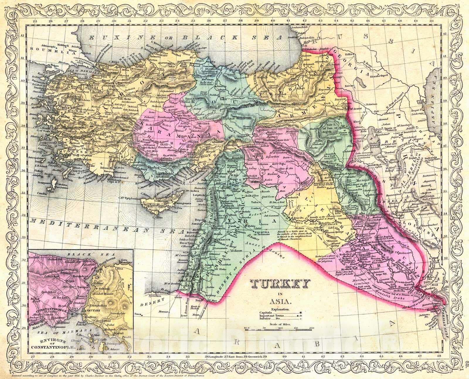 Historic Map : 1856 Turkey in Asia : Vintage Wall Art