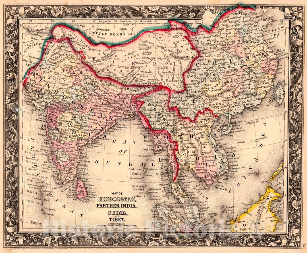 Historic Map : 1861 Map of Hindoostan, Farther India, China and Tibet : Vintage Wall Art