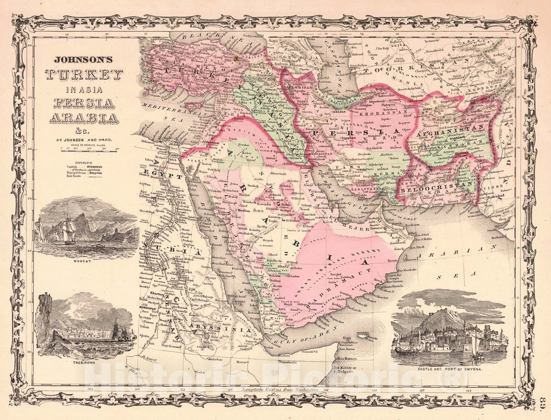 Historic Map : 1863 Johnson's Turkey in Asia, Persia, Arabia : Vintage Wall Art