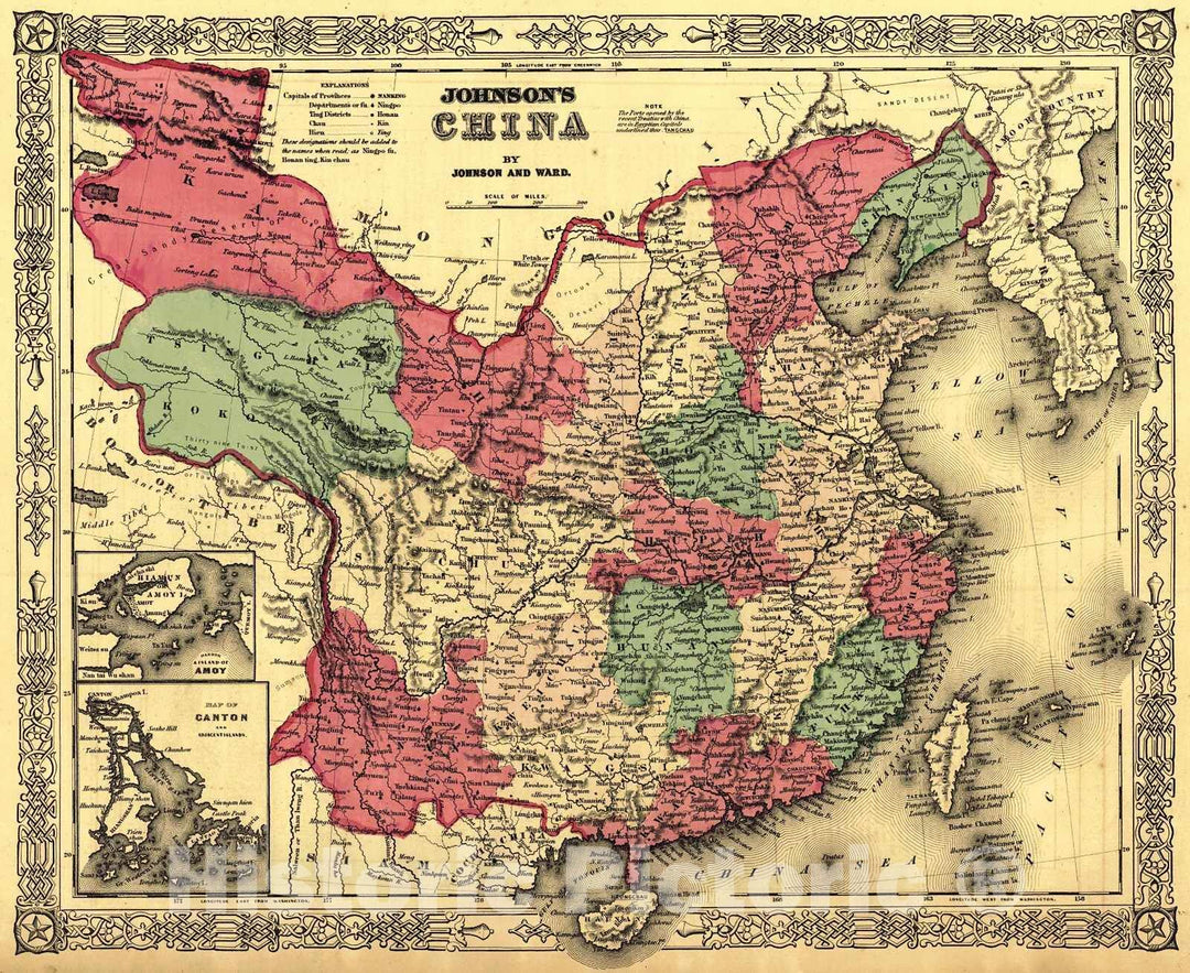 Historic Map : 1864 Johnson's China : Vintage Wall Art