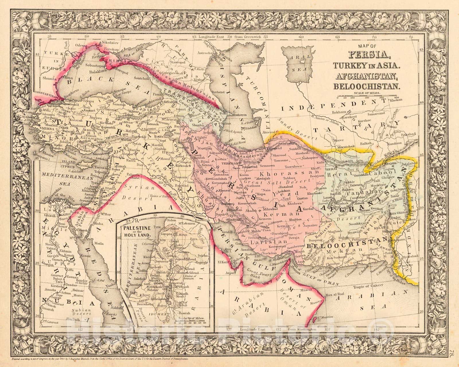 Historic Map : 1865 Map of Persia, Turkey in Asia, Afghanistan, Beloochistan : Vintage Wall Art