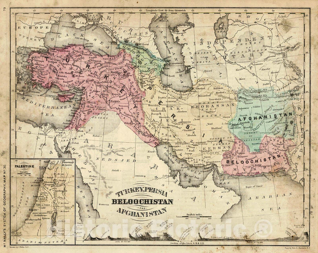 Historic Map : 1865 Turkey, Persia, Beloochistan and Afghanistan  : Vintage Wall Art