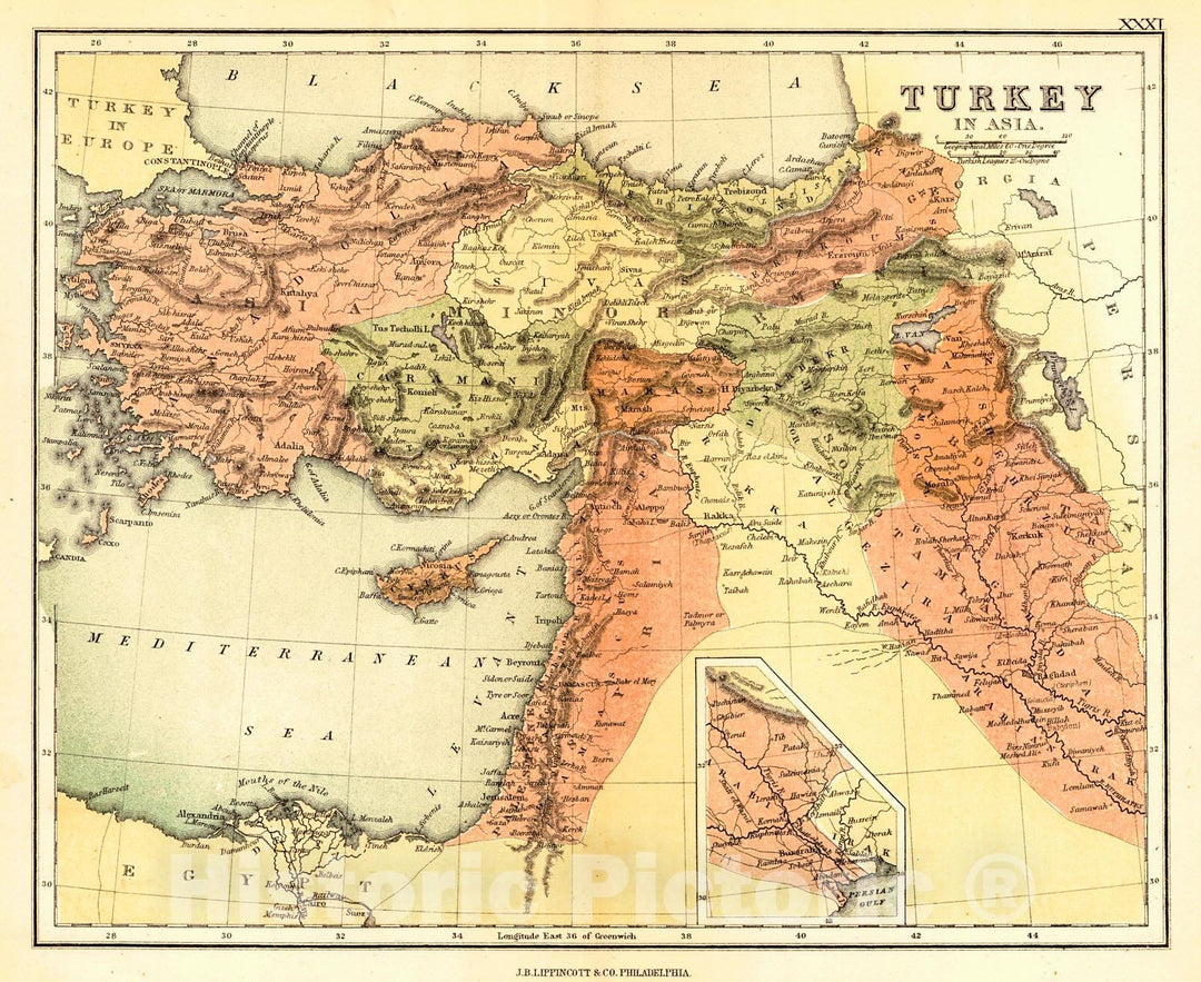 Historic Map : 1869 Turkey in Asia : Vintage Wall Art