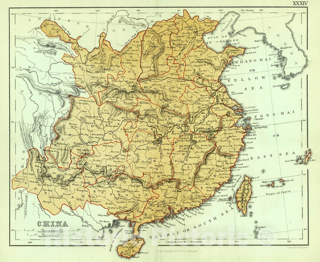 Historic Map : 1869 China : Vintage Wall Art