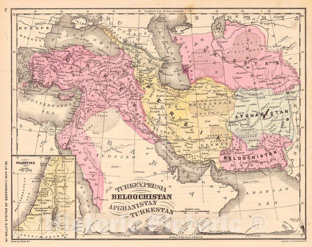 Historic Map : 1870 Turkey, Persia, Beloochistan, Afghanistan, and Turkestan : Vintage Wall Art