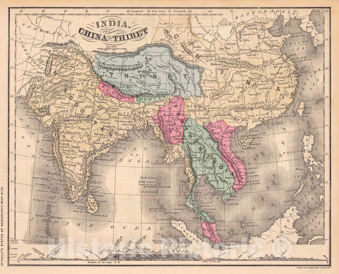 Historic Map : 1870 India, China and Thibet : Vintage Wall Art