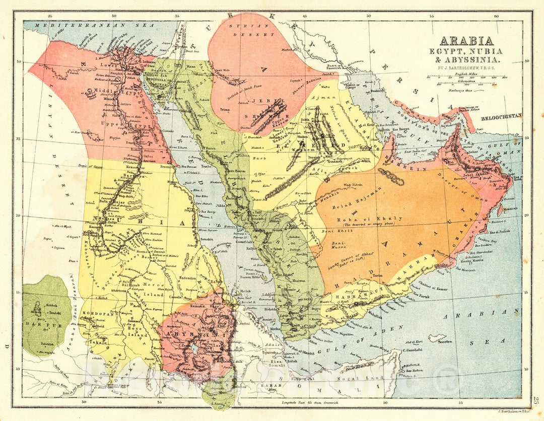 Historic Map : 1870 Arabia, Egypt, Nubia & Abyssinia : Vintage Wall Art