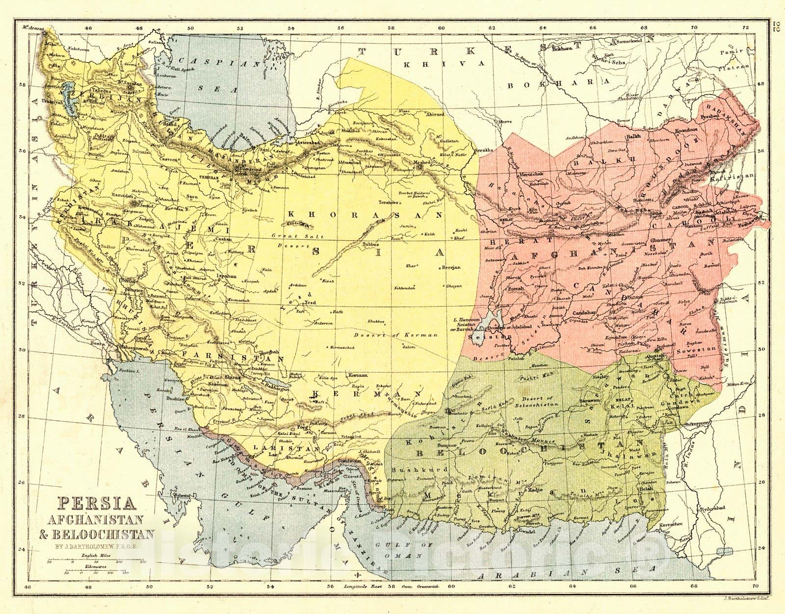 Historic Map : 1870 Persia, Afghanistan, and Beloochistan : Vintage Wall Art