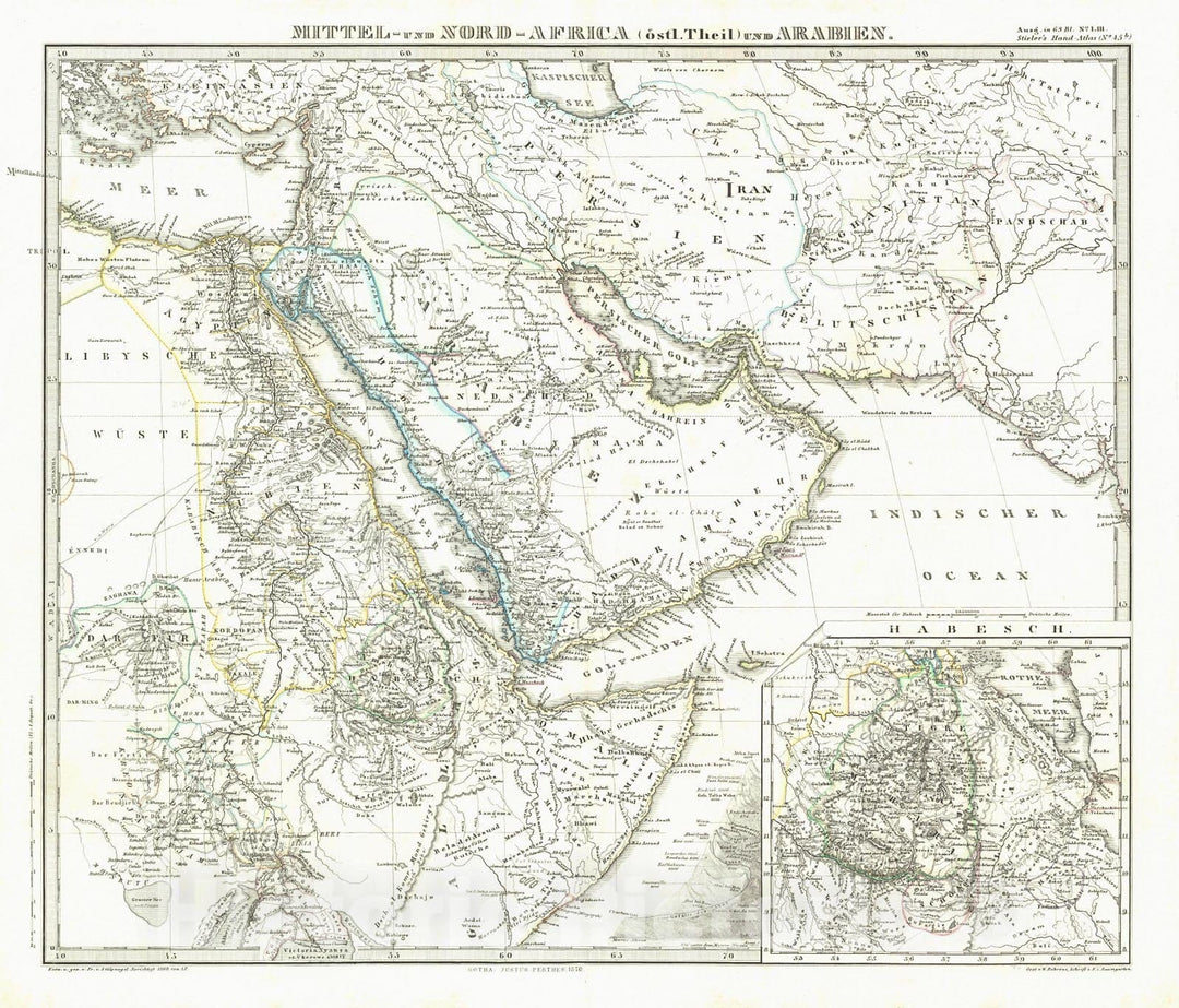 Historic Map : 1870 Mittle - und Nord -Africa und Arabien  : Vintage Wall Art