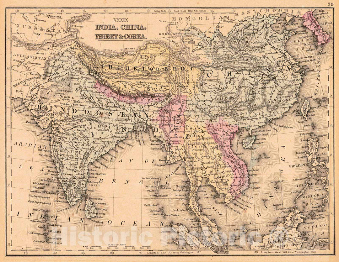 Historic Map : 1871 India, China, Thibet & Corea : Vintage Wall Art