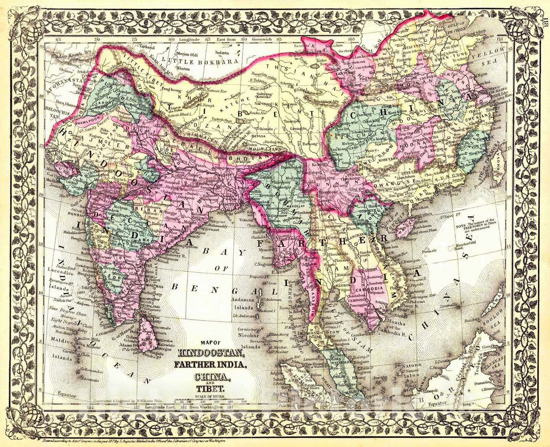 Historic Map : 1877 A New Map of Hindoostan, Farther India, China and Tibet : Vintage Wall Art